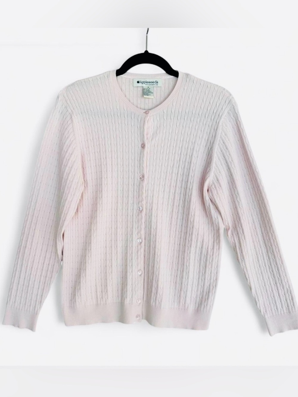 Appleseed's Pale Pink Cable-Knit Button Cardigan